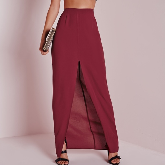 MissGuided Women's Purple/Burgundy High Split Front Maxi Skirt - Picture 2 of 6